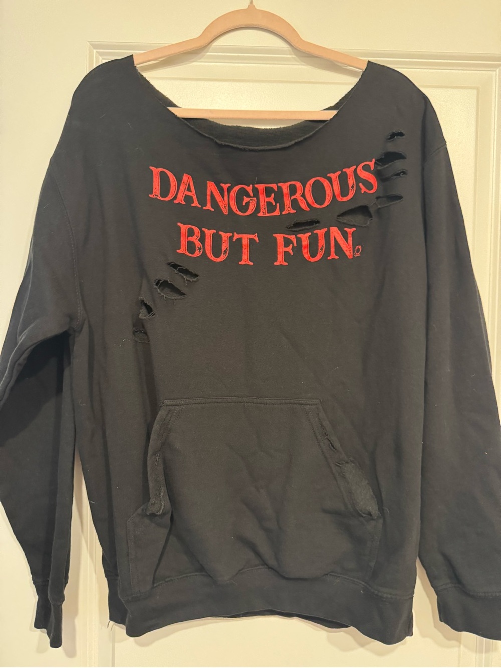 Black 'Dangerous But Fun' Distressed Sweatshirt